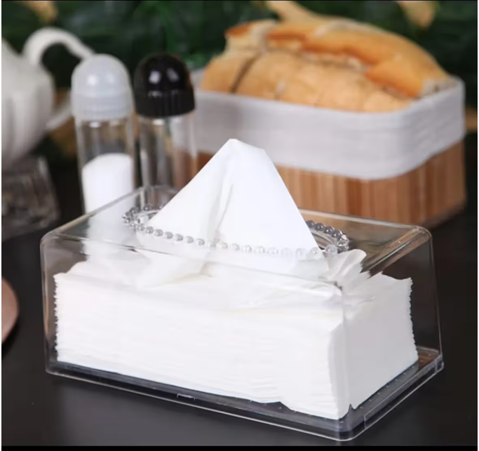 Kristal Boncuklu Kare Peçete Organizeri Dekoratif Peçetelik