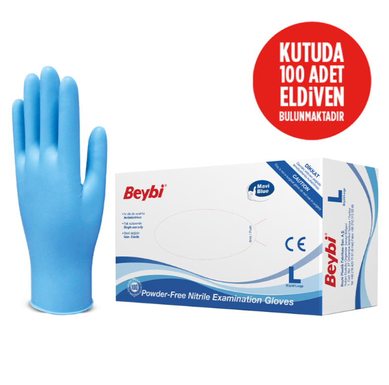 BEYBİ MAVİ PUDRASIZ NİTRİL ELDİVEN(L)