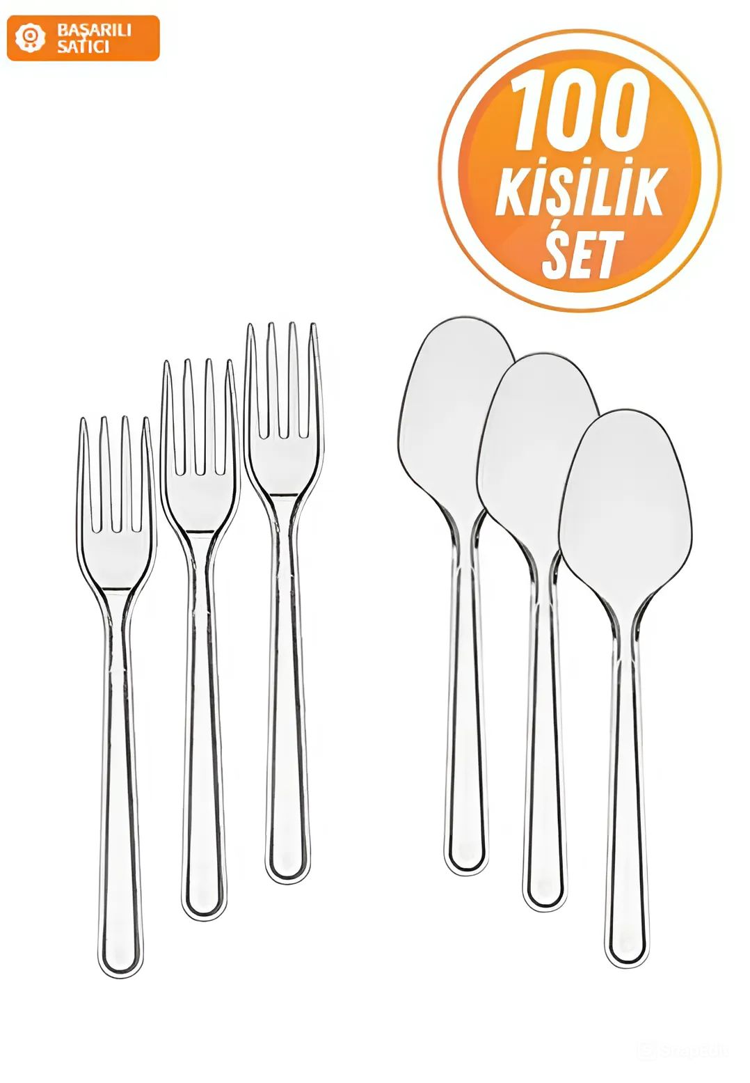 Lüks Sert 100 Adet Plastik Çatal Ve 100 Adet Plastik Kaşık Seti