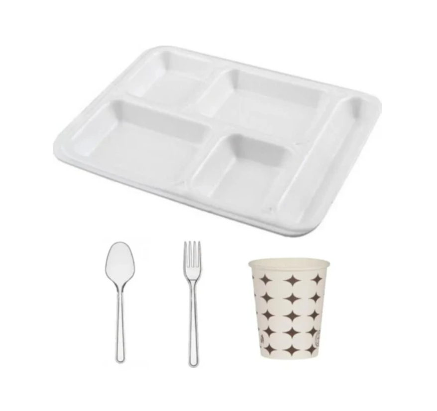 5 Göz Köpük Tabak Tabldot+Kaşık+Çatal+ 50'li Set